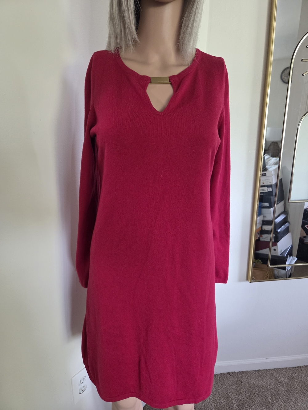 Michael Kors Womens Fuchsia Sweater Tunic Dress MK Logo Key Hole Size Medium